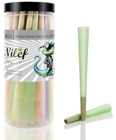 Rainbow Cones | 50 King Size Pre-Twisted Conical Sleeves (5 Colors) | 109 mm/26 mm Conical Tubes with Filter Tips | Pre-Twisted Paper Cones (J1490)