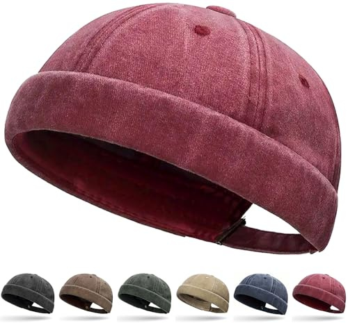 Initlove Docker Hat - Cappello da marinaio vintage senza bordi, da uomo, rosso vibo, Taglia Unica