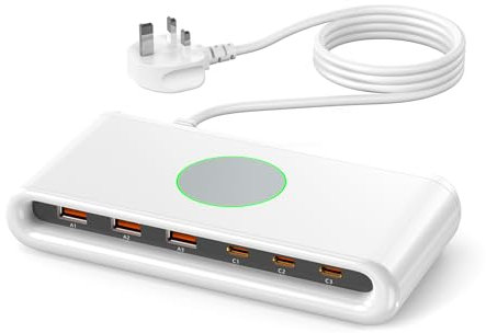 LEENFAER 100W Charging Station,PD 65W Fast Laptop Charger USB C,6-Port USB Hub Travel Charger Block for Macbook/iPhone/Android/Samsung/iPad,etc(White)