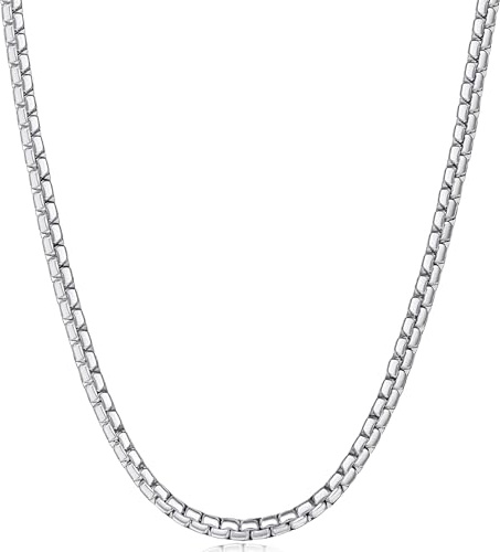 Fiusem Silver Tone Box Chains for Men, 3mm Stainless Steel Chain Necklace, Necklaces for Men and Women 20 Inch