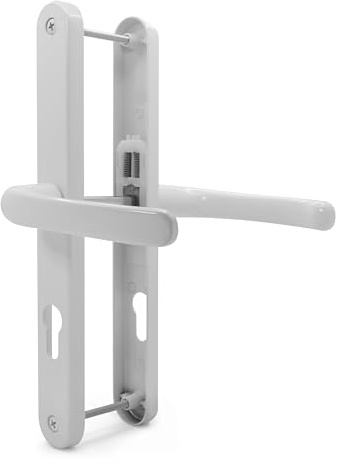 TSS Lever Style UPVC Door Handle - 70mm PZ Center - 240mm Screw Distance - 270x32mm Backplate (White)