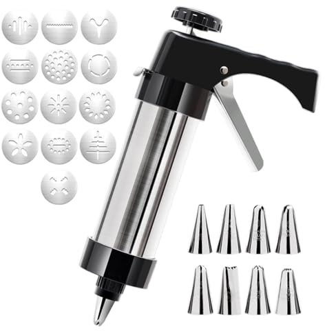 Seringue à pâtisserie pour pâtisseries avec 13 modèles et 8 buses en acier inoxydable - Presse à pâtisserie portable - Machine à biscuits DIY - Presse à pâtisserie en acier inoxydable pour gâteaux,