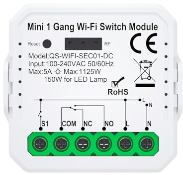 Minirelämodul Tuya Smart Life Wi-Fi-brytare app för torr kontaktpanna, 1 kanal med gratis kontakter NC-NO-COM DC 12/24 V AC 100-240V, fungerar med Alexa Google Home App för iOS och Android