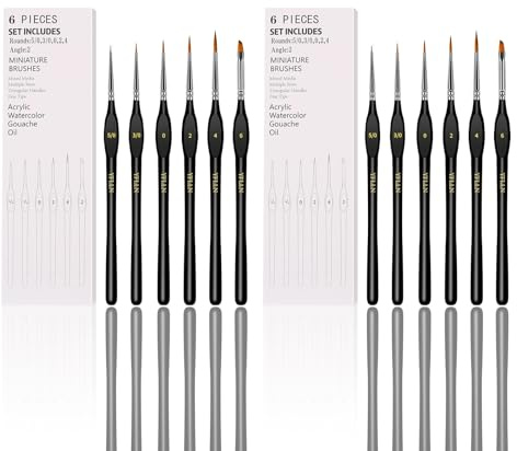 6Pcs Miniature Paint Brushes Set with Triangular Handles - for Acrylics, Oils, Watercolors & Paint by Number, Figurine(2PACK)(Black)