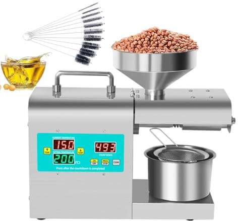 forplubossmmp Prensa De Aceite En Frío Y Caliente/Molinillo De Aceite De Semillas De Nueces Automático Comercial/Prensa De Aceite Industrial con 10 Cepillos Y Barril De Acero Inoxidable
