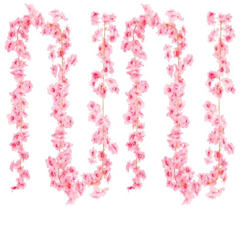 Hariendny 2 Stück Künstliche Kirschblüten Girlande Blumenranke, Blumengirlande Deko, Kirschblütengirlande, Künstliche Blumengirlande Deko, Rosa Party Hochzeit Deko Künstliche(Dunkelrosa, 3.6m)