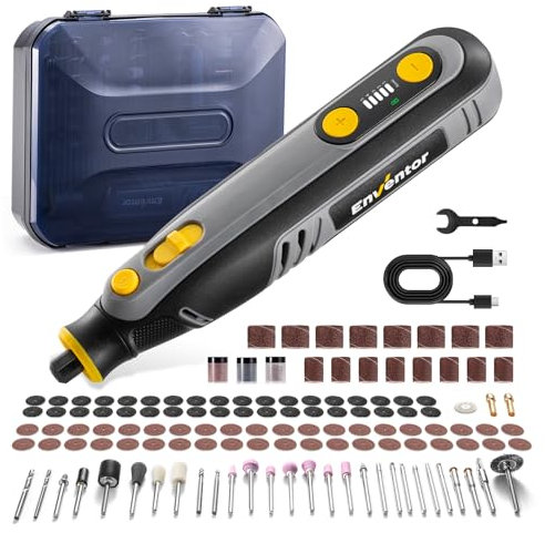Enventor Mini Utensile Rotante Multifunzione a Batteria 8V, Mini Trapano Elettrico 124 Accessori, 5 Velocità Regolabili, 5000-30000RPM, Ricarica USB, per Incisione, Smerigliatura, Lucidatura