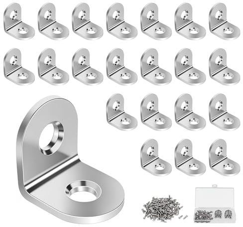 Anstore L Bracket 22pcs 20x20mm Angle Brackets Stainless Steel Brackets with Storage Box, 90° Corner Braces with 48 Screws, Shelf Bracket for Wood Furniture, Cabinet, Desk, Bookshelf & DIY Projects