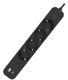 Multiprise Noire 4 Prises avec Interrupteur + 2 Ports USB (Type A + Type C) 3680 W Prise de Terre
