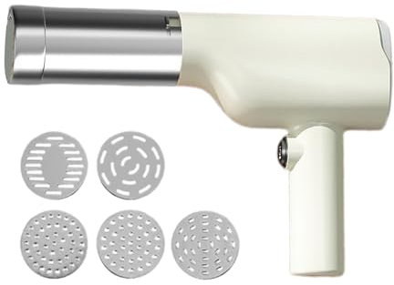 Handheld Noodle Machine, Electric Pasta Press, 11.81in Automatic Dough Maker, Cordless Kitchen Tool, Includes Six Mould Options for Home, Restaurant, Cooking, Appliance Use