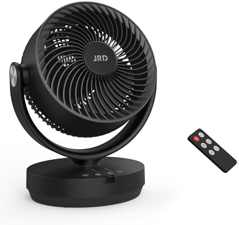 JRD 13 lnch 28dB Quiet Desk Fans for Bedroom, Room Fan with Remote,90 Oscillating Table Fan,120° Adjustable Tilt,3 Speeds, 7H Timer for Whole Room Home Office Living Room