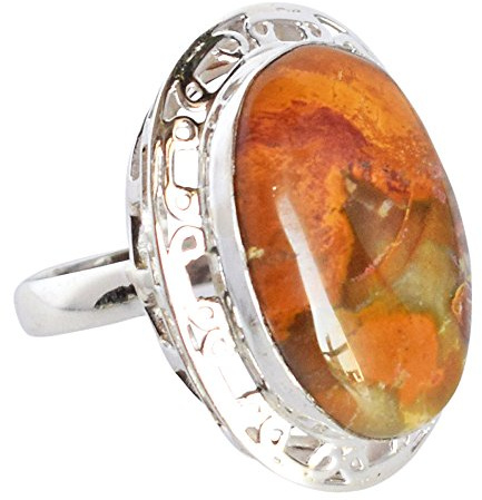 Bague en argent sterling 925 Mookaite ovale rond marquise cabochon 23 x 16 mm jaune rouge fait à la main bijoux cadeau pour femme, anniversaire, Noël J 1/2, 49 (15,6)