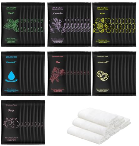 Moist Cotton Towel Bulk Moist Towelettes Individually Wrapped 8.7 x 8.7,White Towel Services,Refreshment Pre Moistened Towels Lavender Lemon Mint Unscented Peach Rose Coconut for Sport Spa (70)