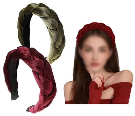 Haarreif Samt Geflochten 2er Set Traditioneller Damen Haarreif Rot & Grün Velours Kopfschmuck für Festlichkeiten