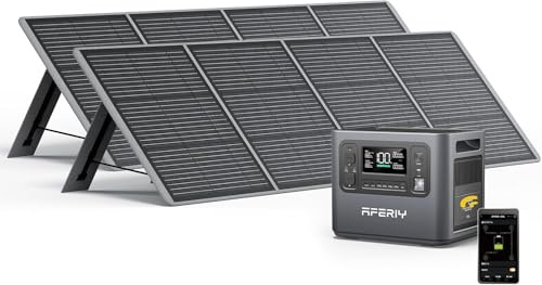 AFERIY Generatore Elettrico Portatile 2400W con 2 Pannello Solare da 200W, Batteria Nomade LiFePO4 2048Wh, Ricarica In 1,5H, Presa Ue 220-240V, Funzione UPS, Per Campeggio, Casa, Ufficio