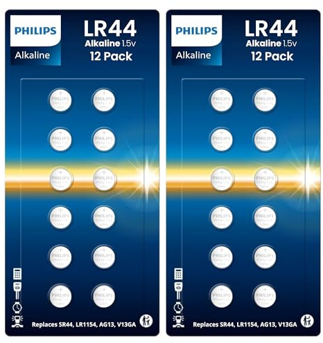 PHILIPS LR44 Batteries 24 Count, Replaces AG13 A76 l1154f 357 303 SR44 AG13 Button Batteries - 1.5v Ultra Alkaline Button Cell Battery, Perfect for Thermometers, Lasers, Watches, Medical Devices.