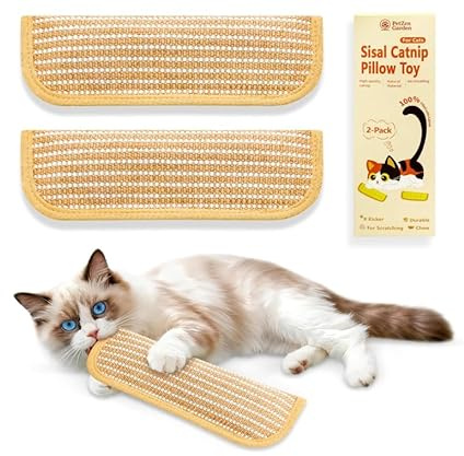 MOSILA Sisal Lot de 2 coussins interactifs à l'herbe à chat avec mélange d'herbes biologiques 8000 mg pour l'intérieur, grattage, mastication et dentition, amusant pour chatons et adultes
