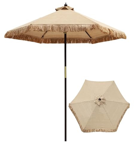 Sombrilla Hawaiana de 210 Cm, con Protección UV y Techo de Paja, Mástil de Madera, Sombrilla de Paja para Playa, Terraza, Piscina y Jardín