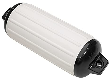 Taylor Made Super Gard Boat Fender, White (8.5 x 26) Double-Molded Ends, Ribbed Technology to Minimize Roll, Rubber Football Needle Inflation Valve, Marine-Grade Vinyl, 5/8 Eyelets - 950824