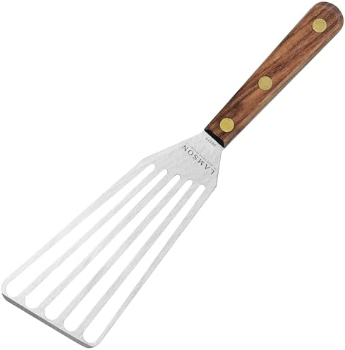 Lamson Metal Spatula Slotted Turner - 3' x 6 Stainless Flipper with Walnut Handle, Right-Hand - Chef's Frying Fish Turner, Metal Grilling Spatula