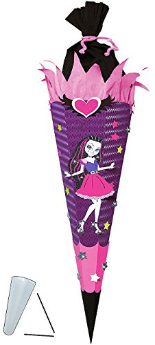 alles-meine.de GmbH BASTELSET Schultüte - Vampir Girl - 85 cm - mit/ohne Kunststoff Spitze - Zuckertüte zum selber Basteln - 6 eckig Mädchen Dracula Gothik Puppe Glitzer St..