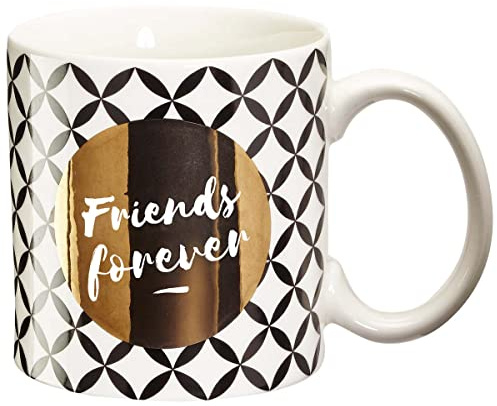 DRAEGER PARIS - Mug en Porcelaine Fine - Black & Gold - Friends Forever - Ami, Collègue, Meilleure Amie, Anniversaire - Amitié, Fun - 350 ml - Avec Boîte Cadeau