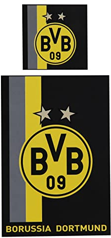 Borussia Dortmund,Linge de lit avec motif à rayures, noir-jaune, 135x200