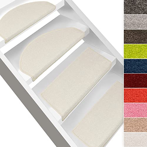 casa pura 15x Treppenstufen Matten, Stufenmatte innen für Treppe, Dynasty Velours Treppenteppich selbstklebend, Teppich für Treppenstufen (rechteckig, Creme)