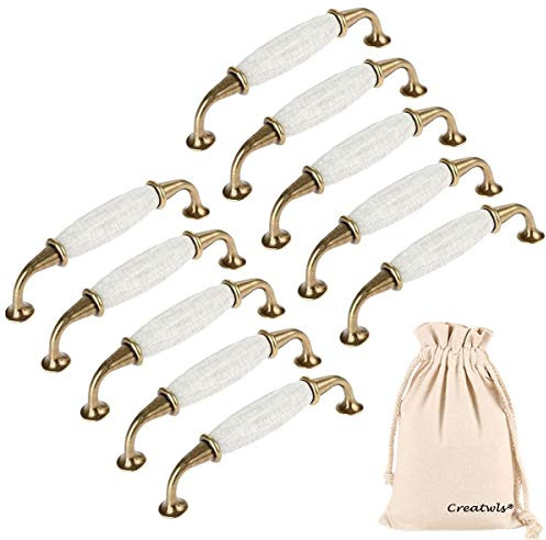 Creatwls 10pcs Keramik Porzellan Küchenschrank Türgriffe Möbelgriff Antike Bronze Türknauf Möbelknopf Schrankgriff Schubladengriff Möbelknauf