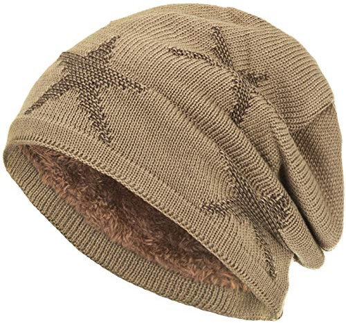 Compagno warm gefütterte Beanie Wintermütze Sternen Strickmuster mit weichem Fleece-Futter Mütze