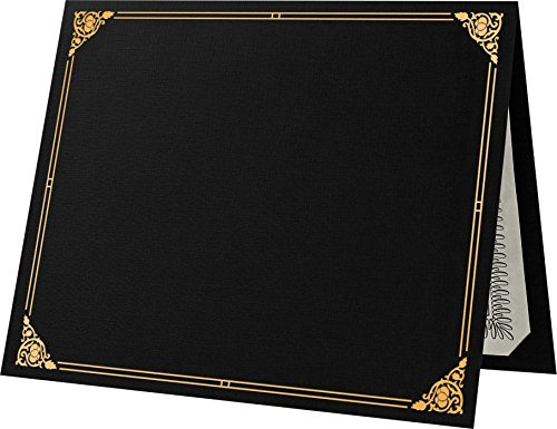 LUXPaper 9.5 x 12 Certificate Holders | Black Linen | Embossed Gold Foil Floral Border | 100lb. Cover | 25 Qty