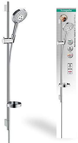 hansgrohe wassersparendes Duschsystem Raindance Select PowderRain Regendusche (Duschkopf, Schlauch, Duschstange, 0,90m, 3 Strahlarten) Chrom