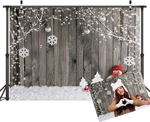 LYWYGG 8X6FT Weihnachten Hintergrund Weihnachten Hintergrund Schnee Boden Foto Hintergründe Holzwand Fotografie Kulissen für Kind CP-70-0806