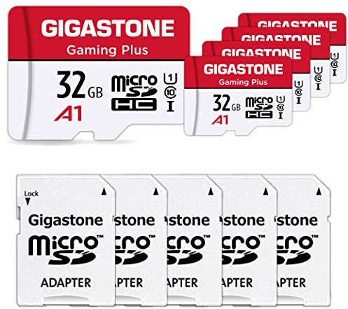 GIGASTONE Gaming Plus 32GB MicroSDHC Speicherkarte 5-Pack und SD Adapter, kameras und Drohnen, 90MB/s, Full HD-Video, Micro SD UHS-I A1 U1 Klasse 10
