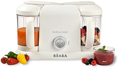 BÉABA - Babycook Duo - 4-i-1 barnmatberedare - mild ångkokare - Snabb ångkokning på 15 minuter - XXL kapacitet: 2 x 200 ml - vit/silver