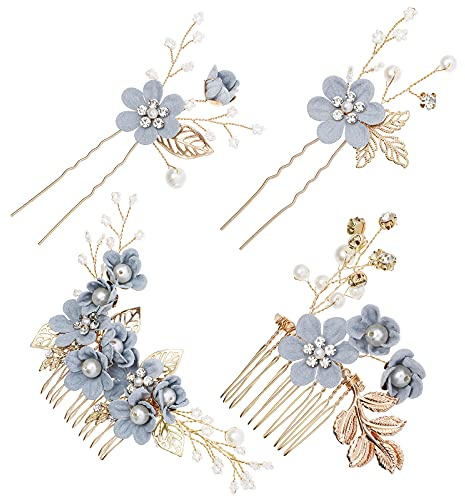 Toyvian 4 stücke Strass haarkämme floral Braut Kopfbedeckung Kristalle Stirnband dekorative Braut Stirnband Hochzeit abendhaar (blau)