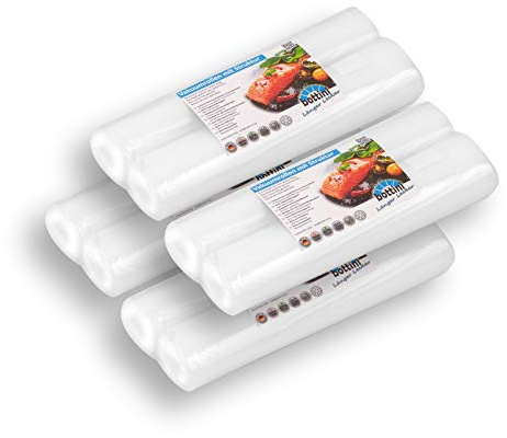 8 x BOTTINI Vakuumrollen goffriert mit Struktur 28 x 600 cm Sous Vide, Folien in Profiqualität mit Siegelrand und Struktur Vakuumbeutel für alle Vakuumierer