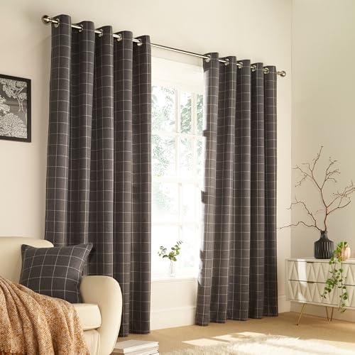 Furn Ellis ringtop öljett gardiner (par) – färdigtillverkad polyester 90x54 (229x137cm) Grå