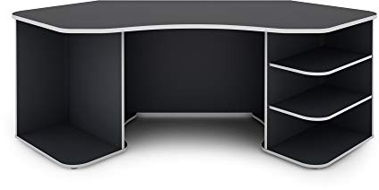 byLIVING Schreibtisch THANATOS, Gamingtisch in Anthrazit mit Kanten in Weiß | Eckschreibtisch viel Stauraum und XXL Tischplatte, Computertisch, PC, Arbeitstisch, 198x76x85 cm (BxHxT)
