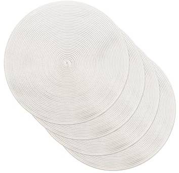 Venilia Tischset Creme Rund, Platzset für Esszimmer, Esstischmatten, Telleruntersetzer, Platzdeckchen, gewebt, lebensmittelecht, 38 cm, 4 Stück, 59122