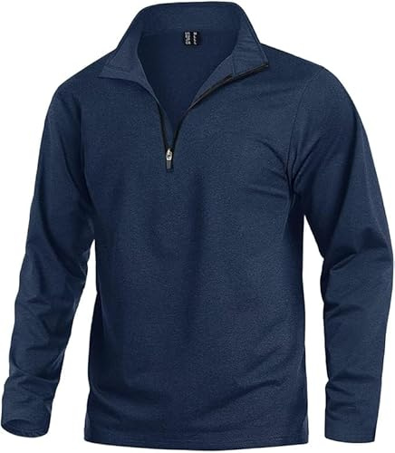 KEFITEVD Sudadera de forro polar para hombre, manga larga, cálida, transpirable, para esquí, ciclismo, azul, M