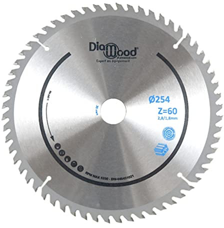 DIAMWOOD EXPERT - HM Universal Kreissägeblatt D. 254 x AL. 30 x Stärke 2,8/1,8 mm x Z60 TP Neg für Alu/Holz