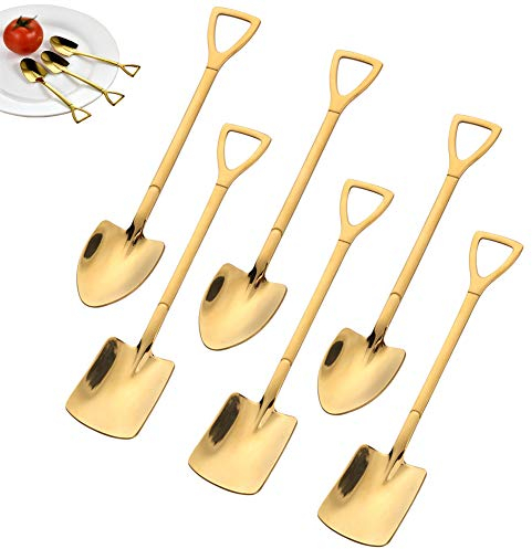 Cucchiaino da caffè in Acciaio Inox, Cucchiaino da tè, Cucchiaio da Gelato, Cucchiaio da Dessert, Set di Posate a Forma di Pala (6 Pezzi)