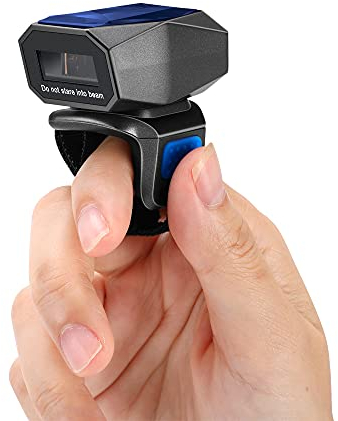 Eyoyo 1D Escáner de Código de Barras Bluetooth, Mini Lector de Código de Barras de Anillo 2,4G Inalámbrico Cable USB para iOS Android Almacén Supermercado Librería