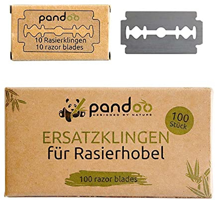 pandoo Rasierklingen 100 Stück – Edelstahlklingen für Rasierhobel | 100 doppelseitige Edelstahlklingen in 10 Packungen à 10 Stück, passend für gängige Rasierhobel