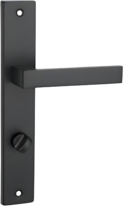 domino Türgriff 78 Drückergarnitur WC Badezimmer Set Links & Rechts Türbeschlag für WC Badezimmertüren L-Form Türbeschläge aus Aluminium Schwarz Türdrückergarnitur QUBIK BLACK
