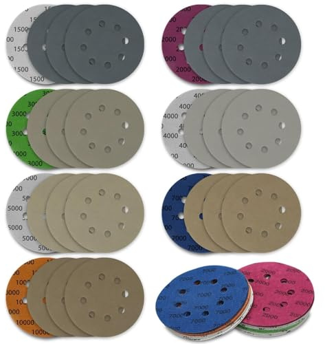 EEEKit 28 Stück Nassschleifpapier 125 mm, 8-Loch mit Klettverschluss, Körnung 1500/2000/3000/4000/5000/7000/10000, Schleifpapier für Exzenterschleifer, geeignet für Metall, Holz und Auto