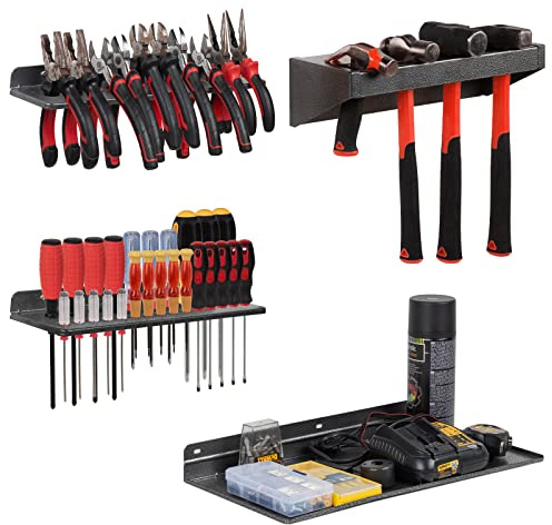 AHOWPD Schraubendreher-Organizer, Metall-Zangen-Organizer, Hammerregal, Schraubendreher-Halter, Handwerkzeug-Organizer und Aufbewahrungsregal, Wandhalterung für Garage, Werkstatt, Werkbank, 4 Stück