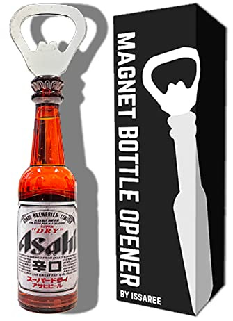 Magnetic Beer Bottle Opener Figure Japan Beer Bottles Fridge Magnet Cap Catcher Opening Tool BBQ Refrigerator Decorations Cool Unique Funny Accessories Holiday Birthday Gift Collection (Asahi)