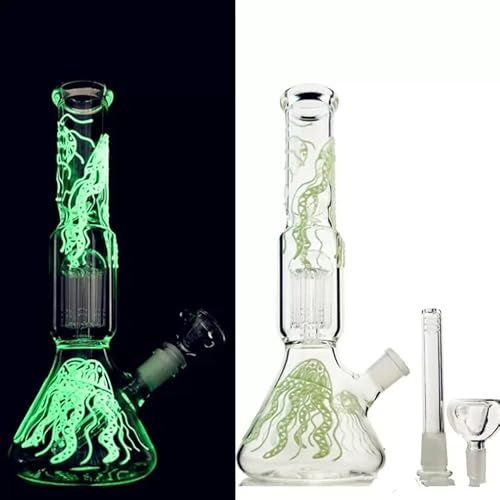 Glow in The Dark Rig 6 Arm Tree Perc Bong Glowing Water Pipe Beaker Bongs 14mm Jellyfish Glass Water Bong